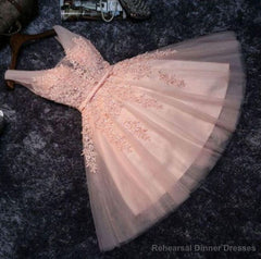 Princess V Neck Lace Appliques Beaded Short Prom Dress, Homecoming Dresses