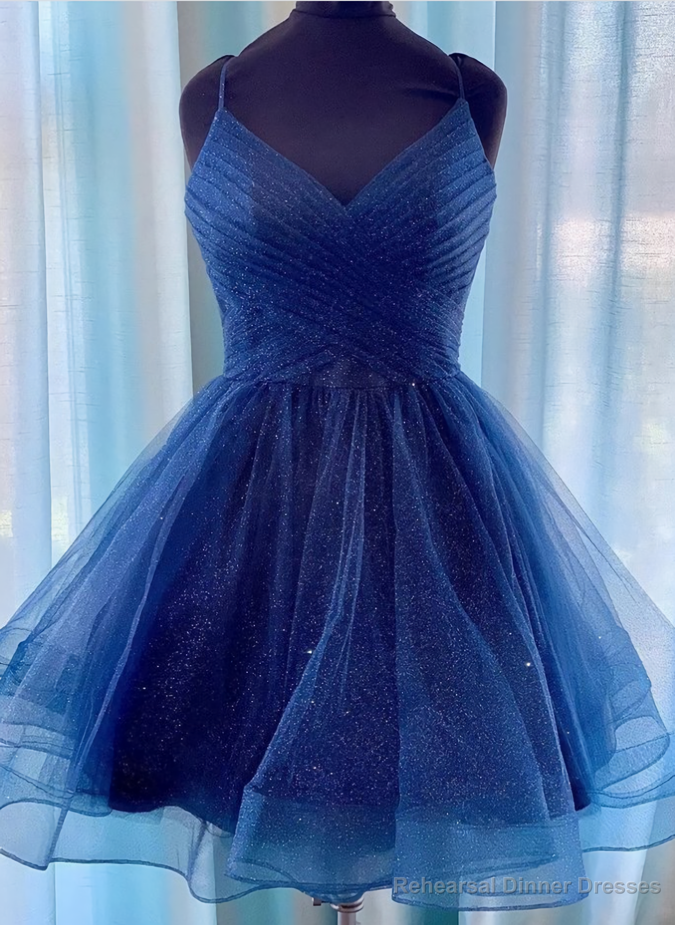 Sparkly Navy Blue V-neck Short Homecoming Dresses Main image