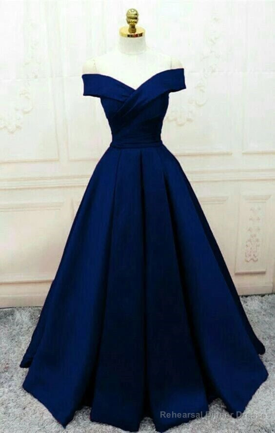 Navy Blue Party Gown Simple Satin Long Prom Dress Main image