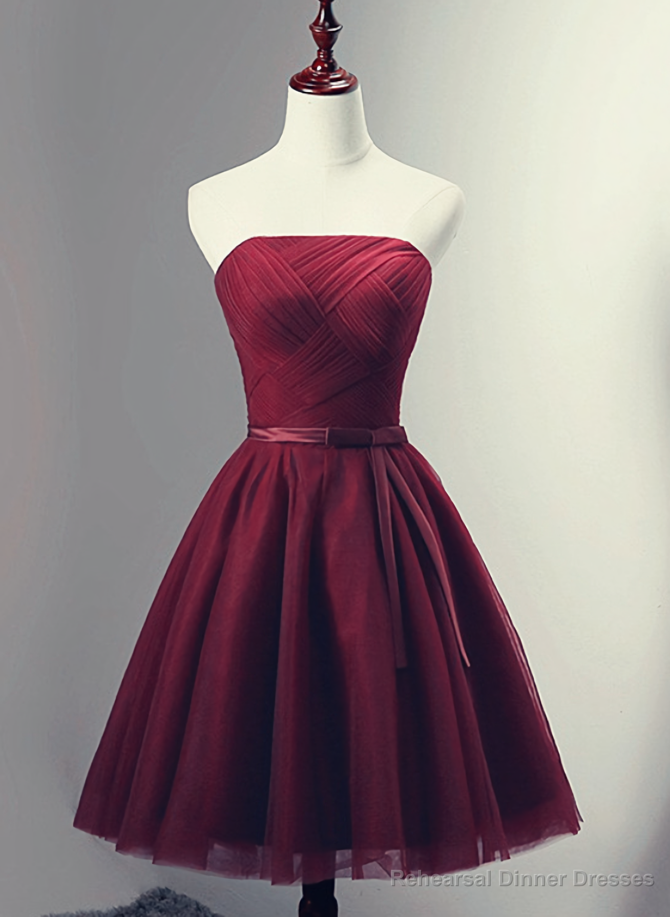 Beautiful Burgundy Knee Length Lace Up Tulle Party Dress, Homecoming Dress, Short Prom Dress Main image