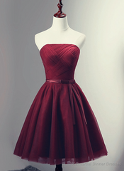 Beautiful Burgundy Knee Length Lace Up Tulle Party Dress, Homecoming Dress, Short Prom Dress
