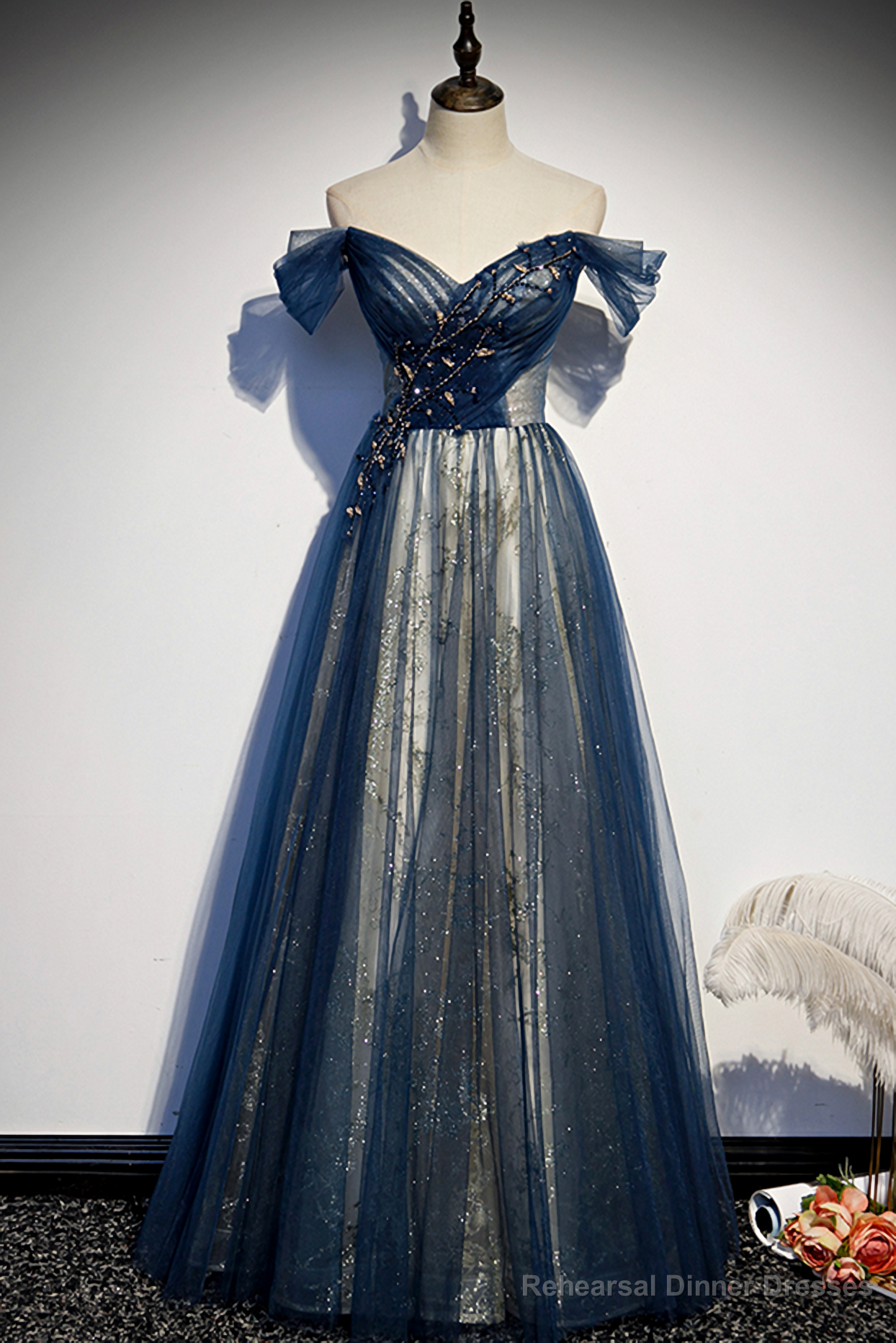 tulle long off shoulder Evening Dresses Main image