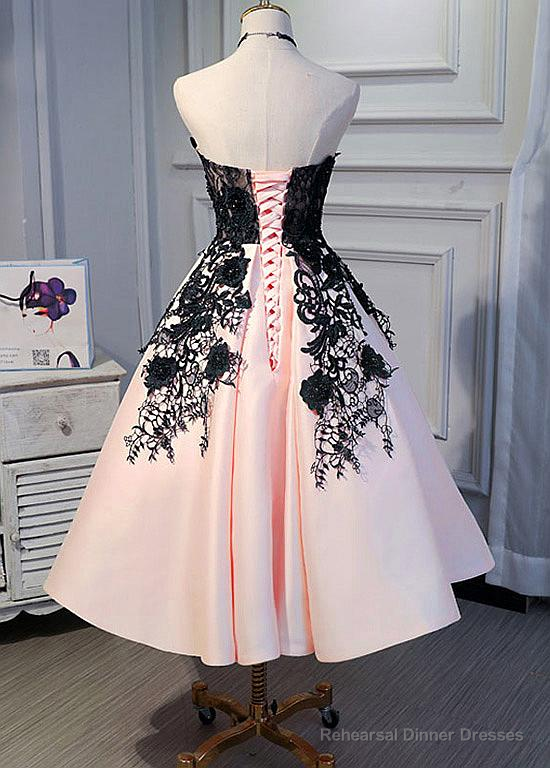 Beautiful Satin Tea Length Bridesmaid Dress, Sweetheart Wedding Party Dress Secondary image