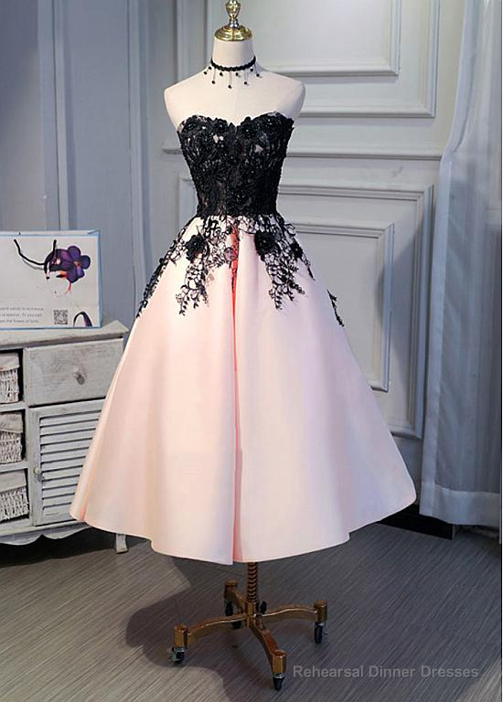 Beautiful Satin Tea Length Bridesmaid Dress, Sweetheart Wedding Party Dress Main image