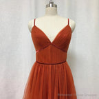 Bridesmaid Dresses, Burnt Tulle Bridesmaid Dress, 2025 Spaghetti Straps Boho