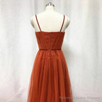 Bridesmaid Dresses, Burnt Tulle Bridesmaid Dress, 2025 Spaghetti Straps Boho