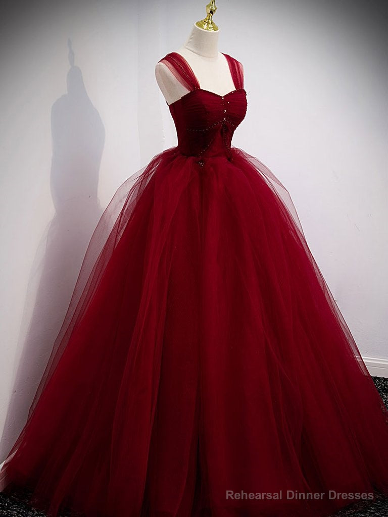 Burgundy Sweetheart Tulle Long Prom Dress, Burgundy Evening Dress Secondary image