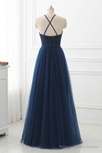 Navy Prom Dress, Halter Neckline Evening Dress, Winter Formal Dress, Pageant Dance Dresses, Graduation School Party Gown Pc0247