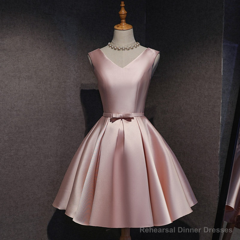 Cute Pink Satin Short Simple Knee Length Pink Short Prom Dresses Secondary image