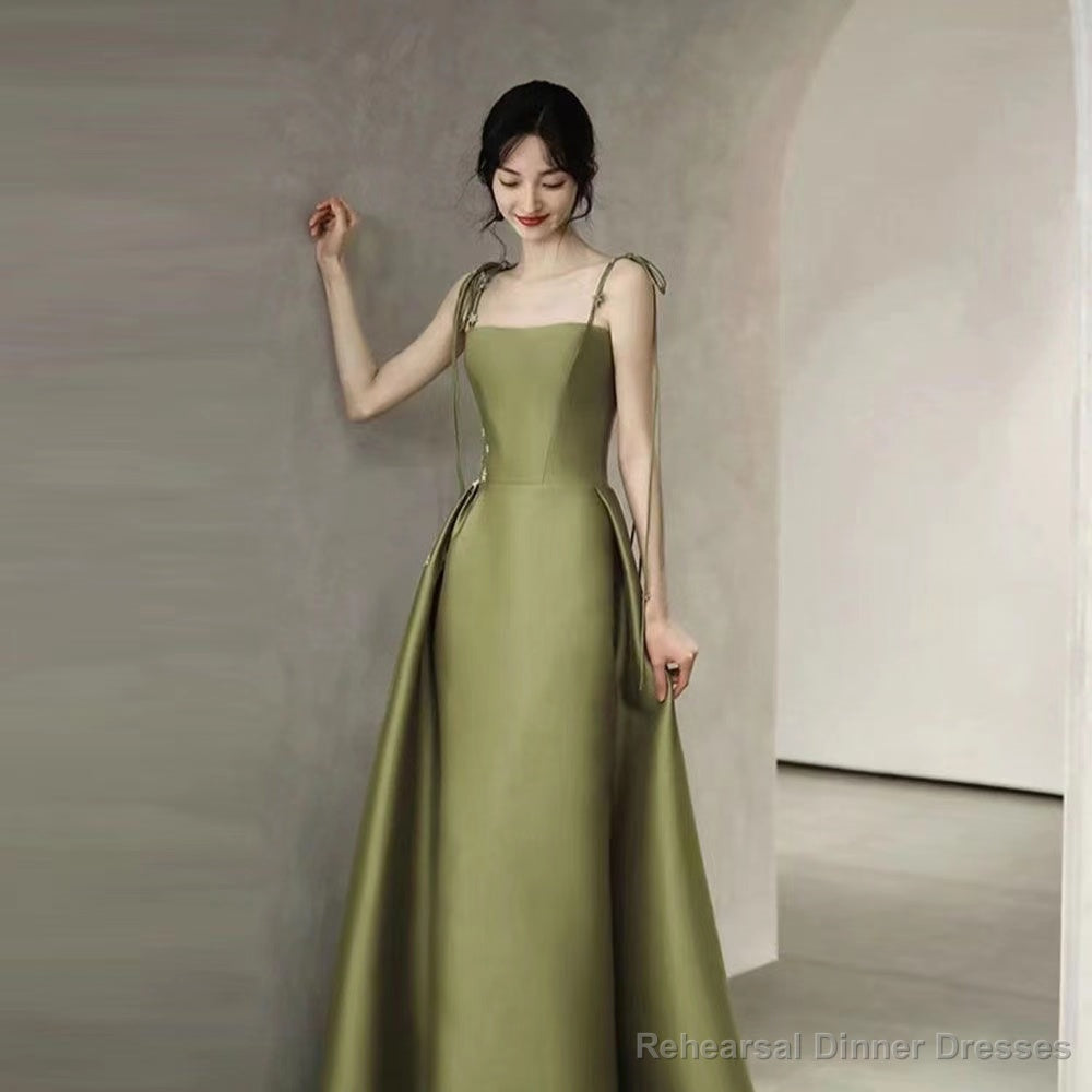 Simple A Line Straps Dark Green Satin Prom Dress Secondary image