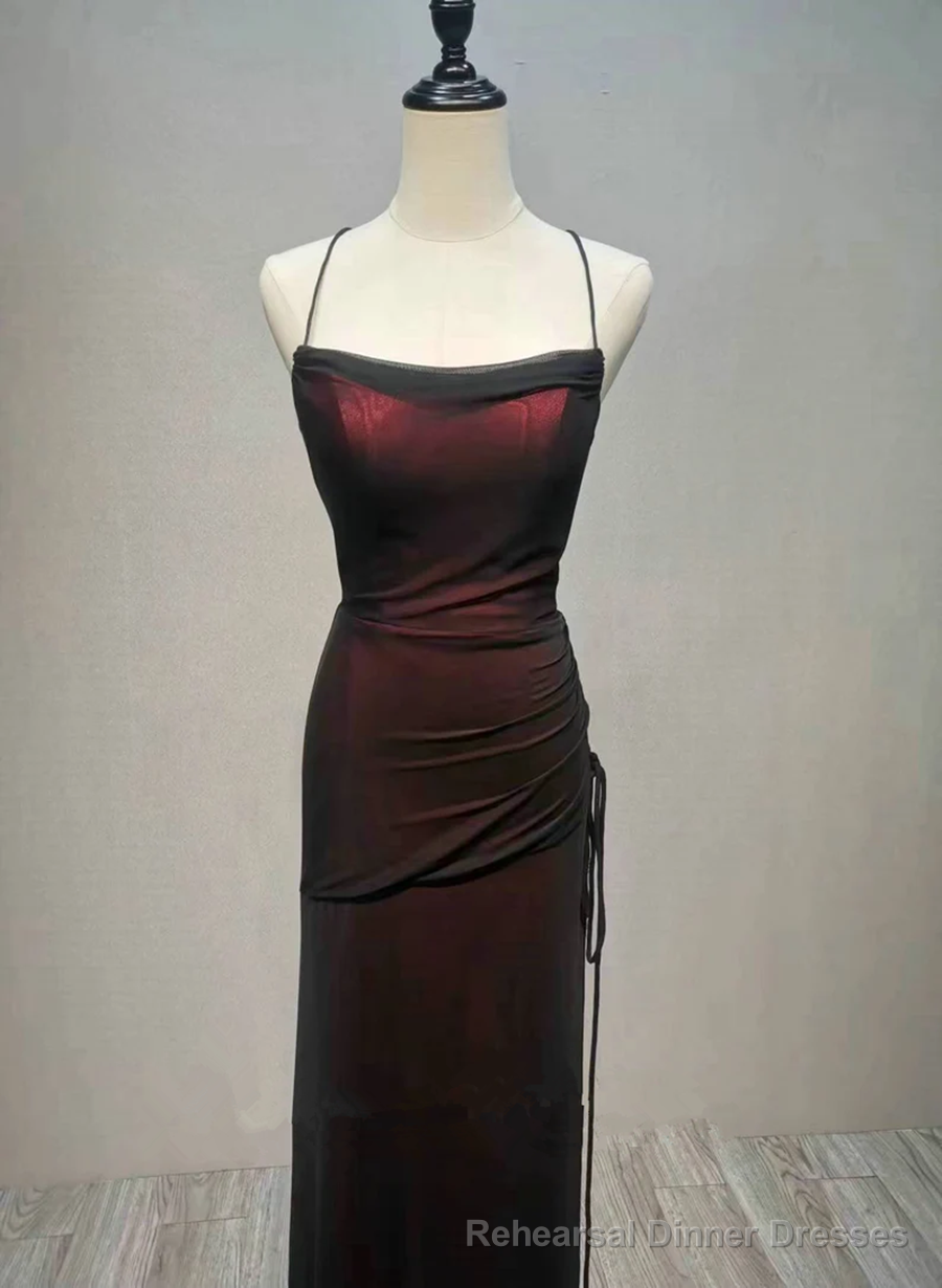 Black And Red Long Formal Dress, Black Straps Prom Dress Party Dress