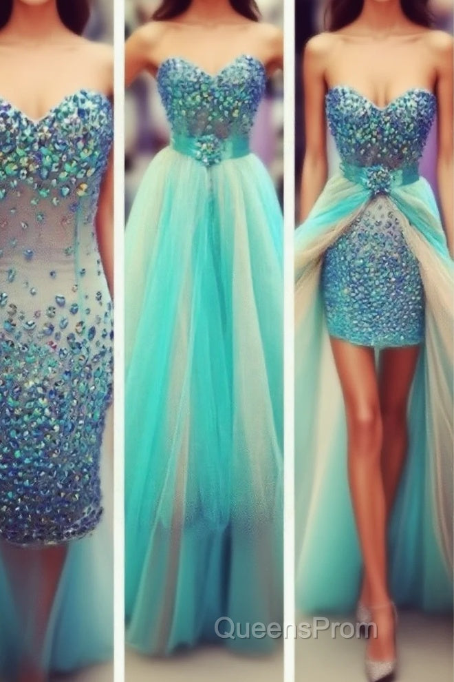Sexy Colored Crystal Rhinestones Removable Skirt Sheath Long Heavy Beadings Green Champagne Long Evening Prom Dress Main image