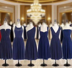 Short Navy Blue Chiffon Mismatch Maid Of Honor Girls Group In Knee Length Simple Cheap Evening Prom Dress
