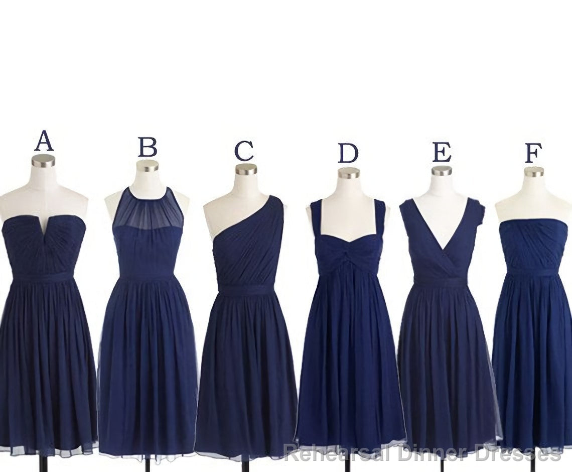 Short Navy Blue Chiffon Mismatch Maid Of Honor Girls Group In Knee Length Simple Prom Dresses Secondary image