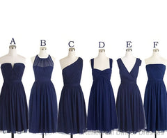 Short Navy Blue Chiffon Mismatch Maid Of Honor Girls Group In Knee Length Simple Prom Dresses