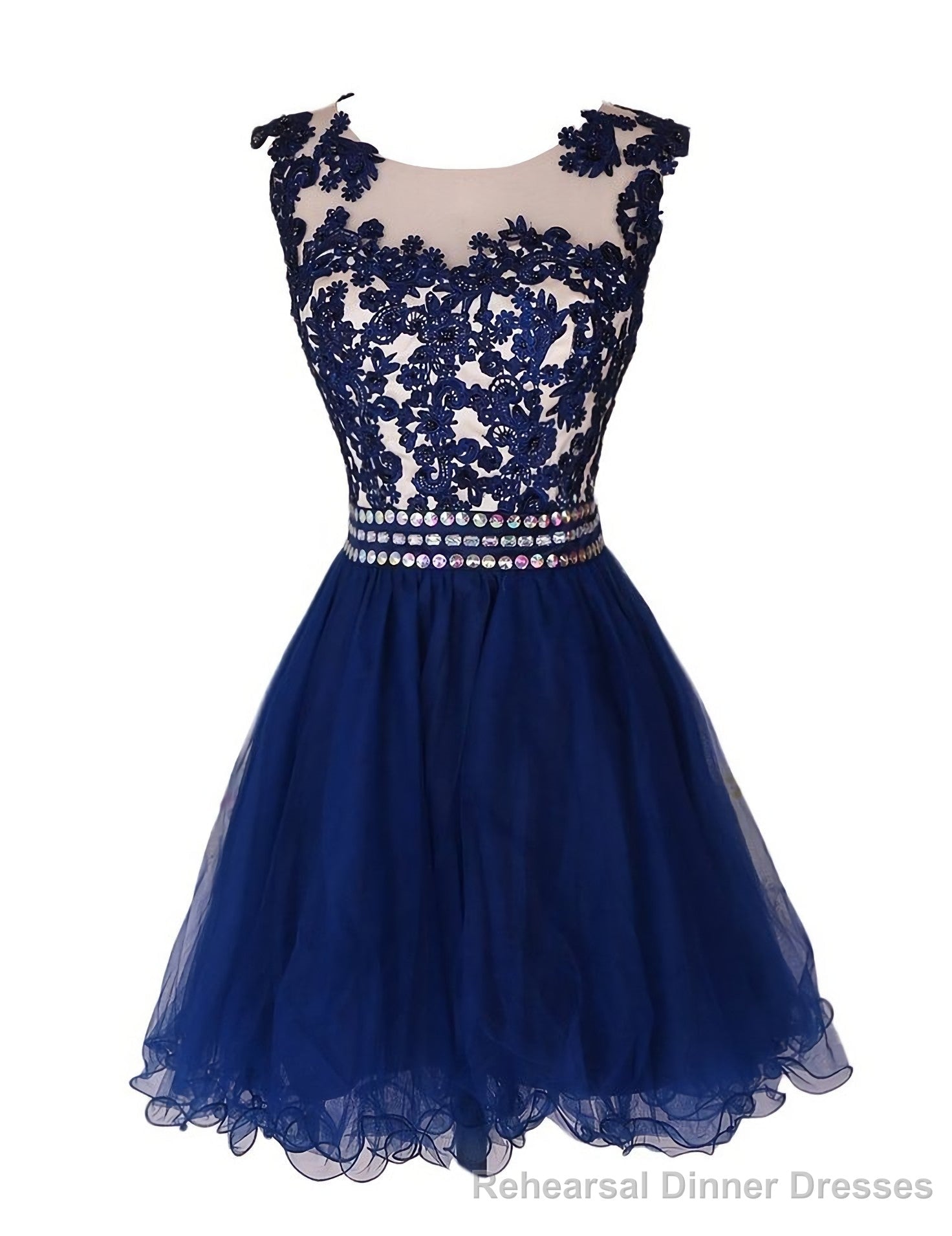 Navy Blue Lace Short With Waist Beadings Royal Blue Custom Made Mini Length Women Skirt Prom Dresses Main image