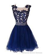 Navy Blue Lace Short With Waist Beadings Royal Blue Custom Made Mini Length Women Skirt Prom Dresses