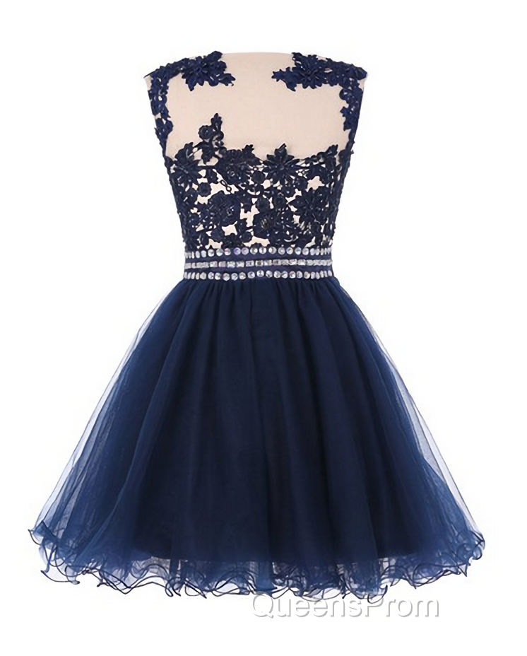 Navy Blue Lace Short With Waist Beadings Royal Blue Custom Made Mini Length Women Skirt Evening Prom Dress Secondary image