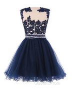 Navy Blue Lace Short With Waist Beadings Royal Blue Custom Made Mini Length Women Skirt Evening Prom Dress