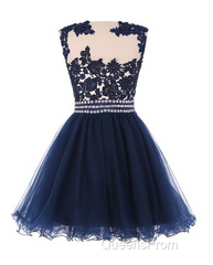 Navy Blue Lace Short With Waist Beadings Royal Blue Custom Made Mini Length Women Skirt Evening Prom Dress
