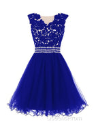 Navy Blue Lace Short With Waist Beadings Royal Blue Custom Made Mini Length Women Skirt Evening Prom Dress