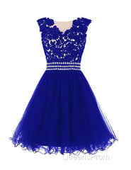 Navy Blue Lace Short With Waist Beadings Royal Blue Custom Made Mini Length Women Skirt Evening Prom Dress