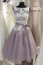 A Line Knee Length 2025 Appliques Bateau Neck V Back Short Plus Size Ready to Wear Homecoming Dresses