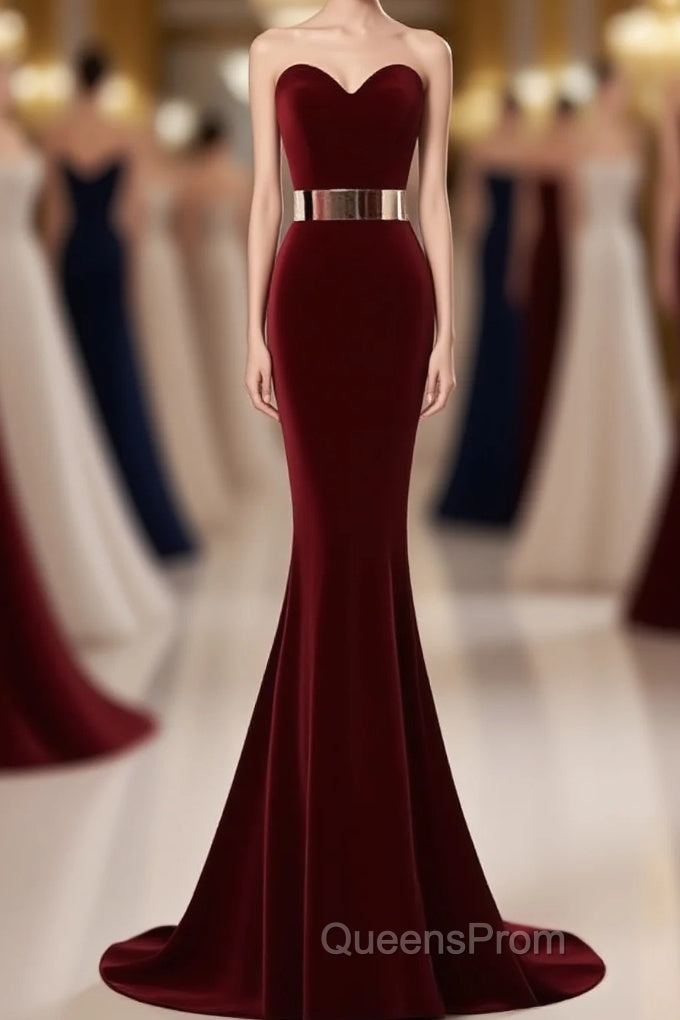 Sweetheart Simple Long Mermaid Burgundy Elegant Modest Evening Prom Dress Main image