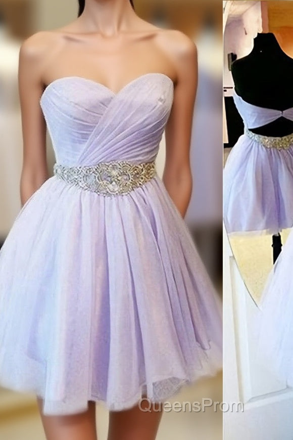Charming Empire Waist Lavender Sweetheart Backless Short Fashion Beaded Belt Short For Sweet 16 Mini Length Skirt Evening Prom Dress Main image
