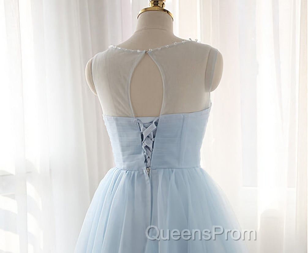 Simple Light Blue Short Tulle Cheap Elegant Charming Homecoming Dress