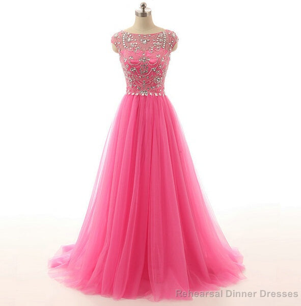 Pink Prom Dresses, Pink Evening Gowns Simple Formal Dresses, Prom Dresses, Teens Fashion Evening Gown Beadings Evening Dress, Pink Party Dress, Prom Gowns Main image