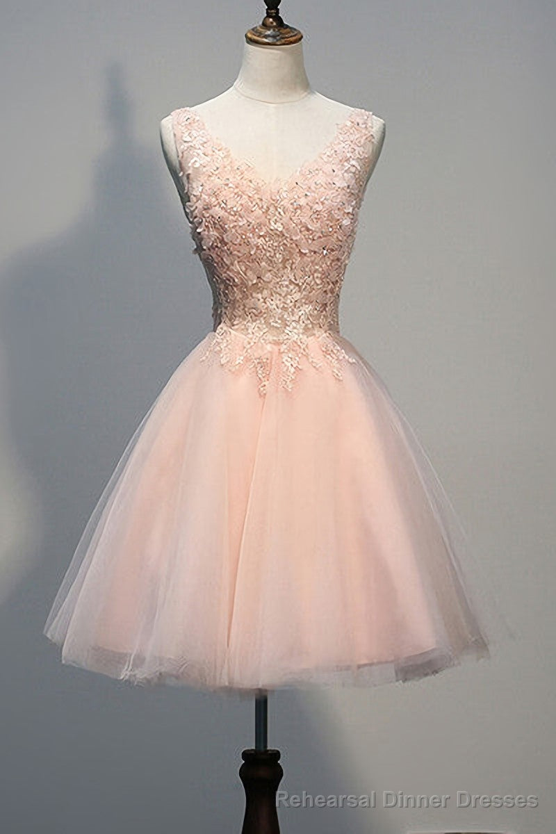 Blush Pink V Neck Applique Short 2025 Homecoming Dresses Main image
