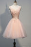 Blush Pink V Neck Applique Short 2025 Homecoming Dresses