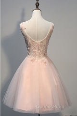 Blush Pink V Neck Applique Short Top Selling 2024 Homecoming Dress