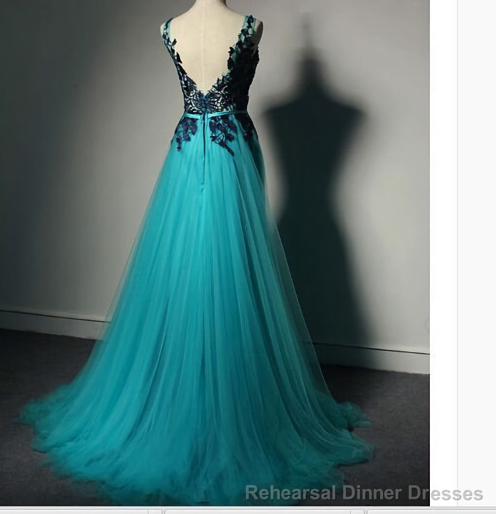 Long Open Back Navy Blue Lace Long Women Modest Elegant Prom Dresses Secondary image