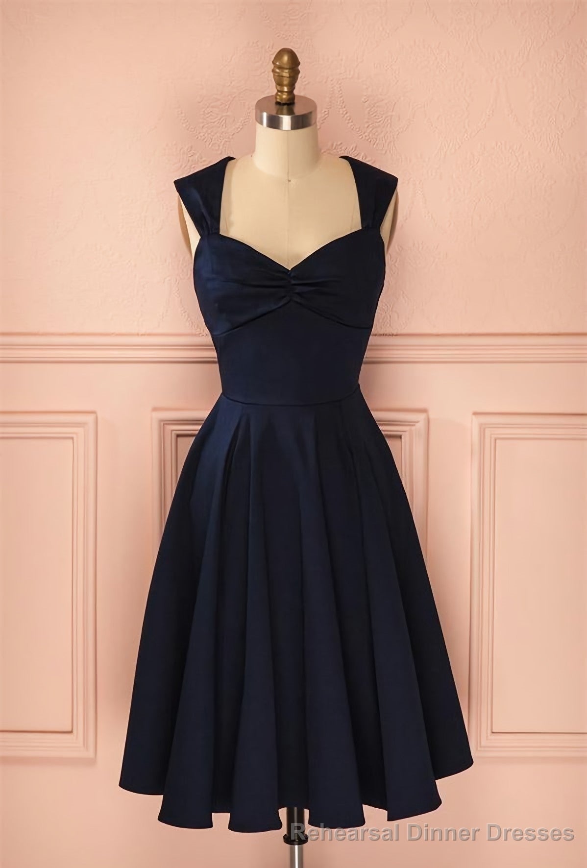 Vintage Simple Short Navy Blue Elegant Handmade Homecoing Homecoming Dresses Main image