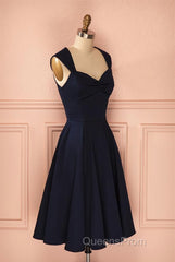 Vintage Simple Short Navy Blue Elegant Handmade Homecoing Homecoming Dress