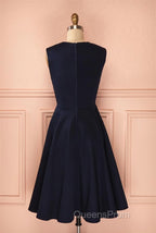 Vintage Simple Short Navy Blue Elegant Handmade Homecoing Homecoming Dress