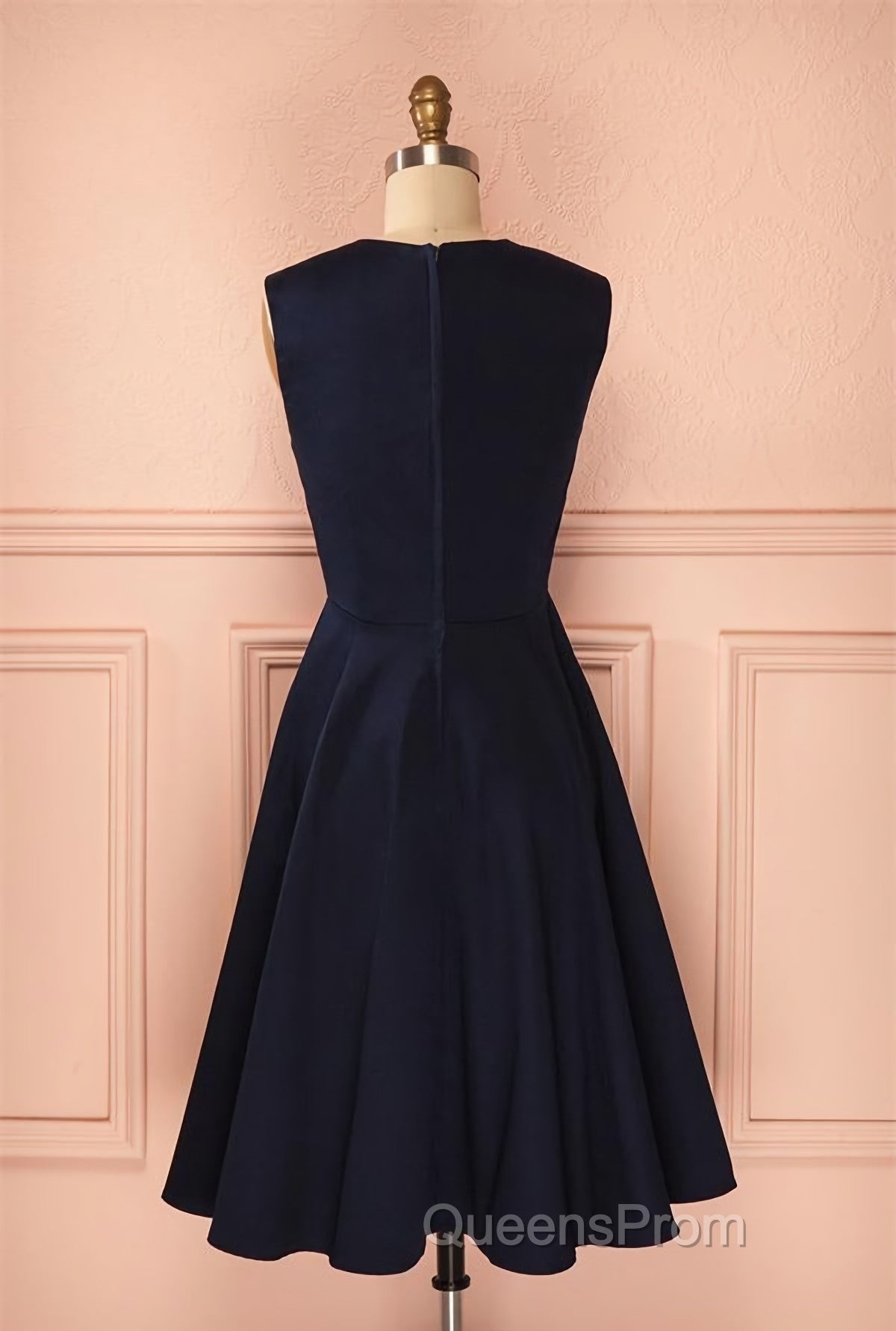 Vintage Simple Short Navy Blue Elegant Handmade Homecoing Homecoming Dress