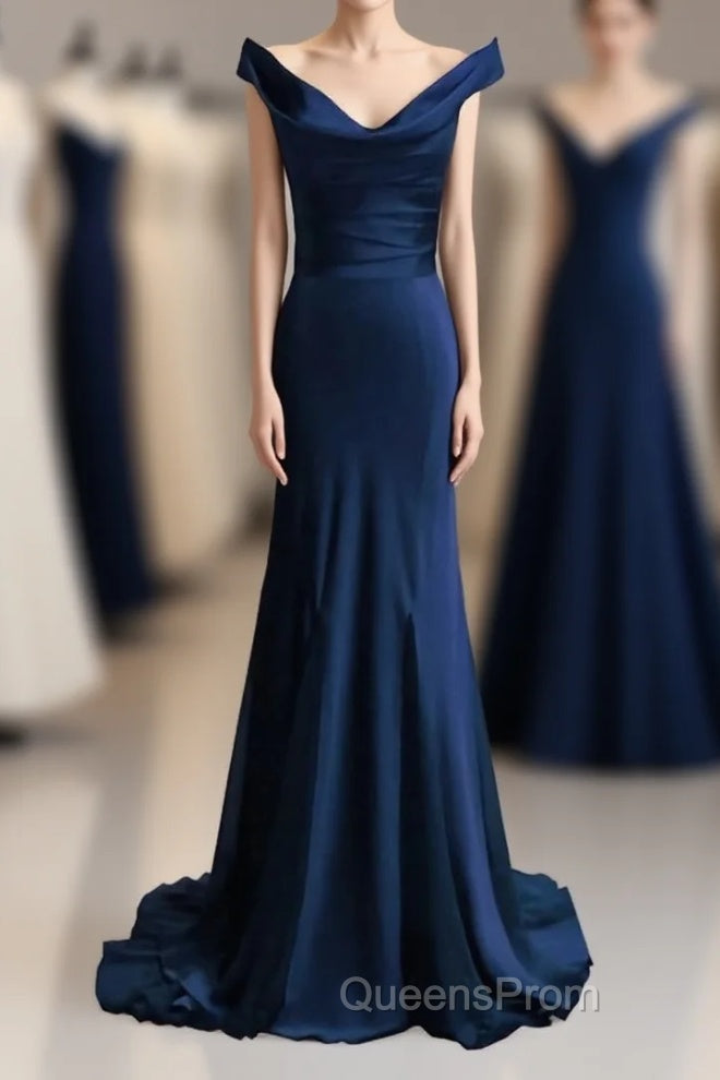 red mermaid off shoulder navy blue Evening Prom Dress mermaid satin backless charming formal evening gowns 2024 party Dress Main image