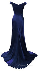 red mermaid off shoulder navy blue Evening Prom Dress mermaid satin backless charming formal evening gowns 2024 party Dress