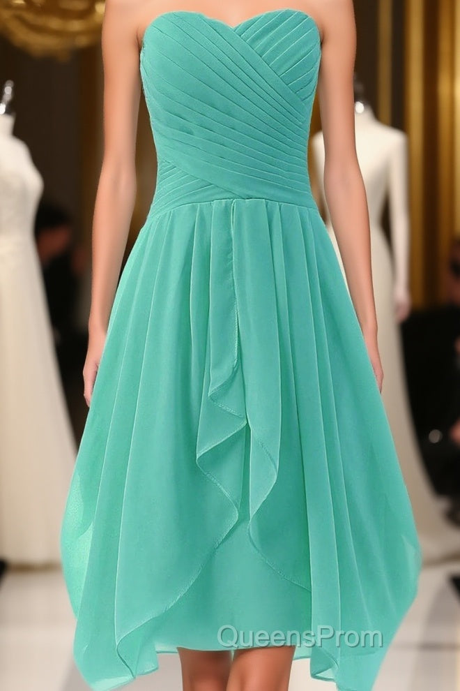 Mint A Line Sweetheart Ruffles Short Front High Low Cheap Short Evening Prom Dress Main image