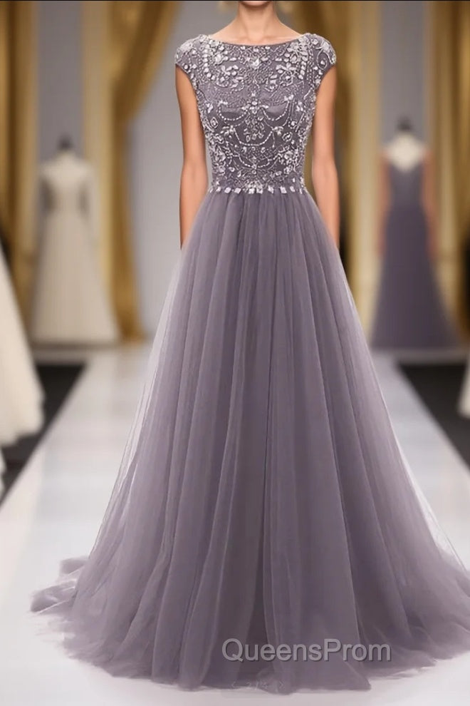Grey Beading With Flower Type Modest Long Floor Length For Teens Evening Prom Dress Main image