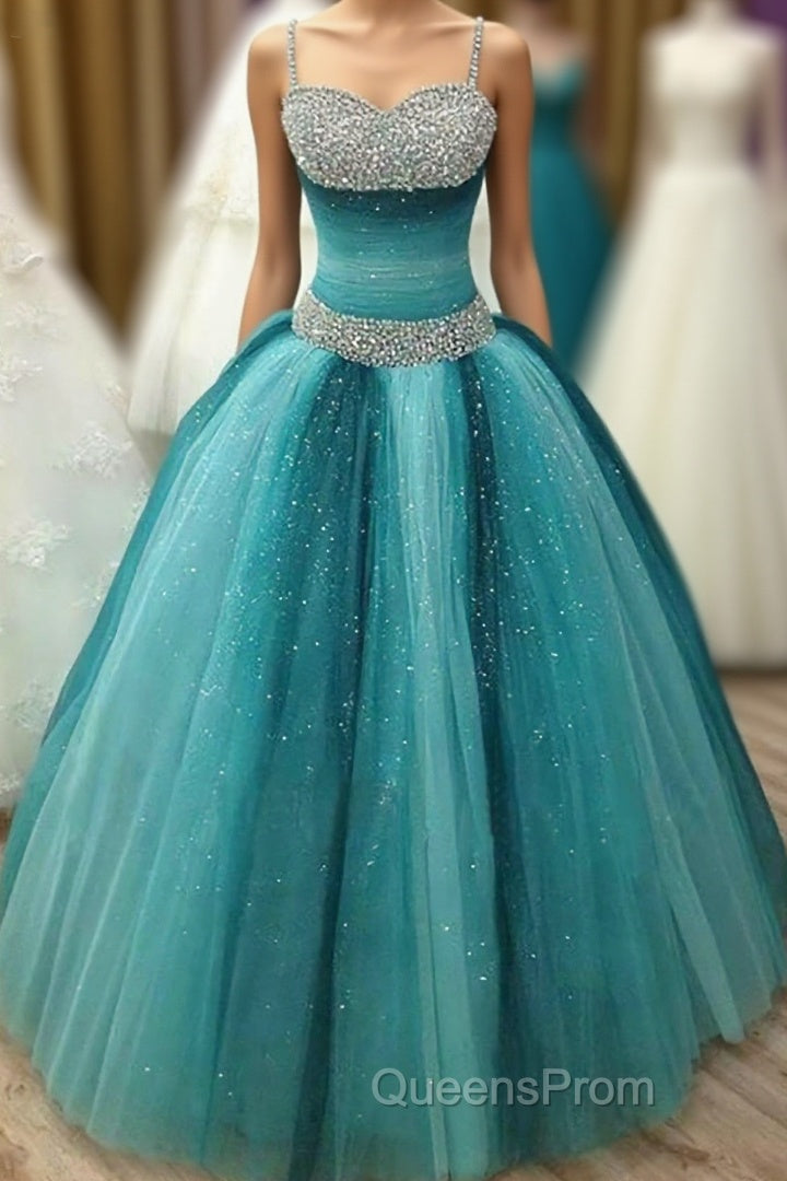 Spaghetti Straps Long Beading Sequin Shiny Modest For Teens Evening Prom Dress Main image