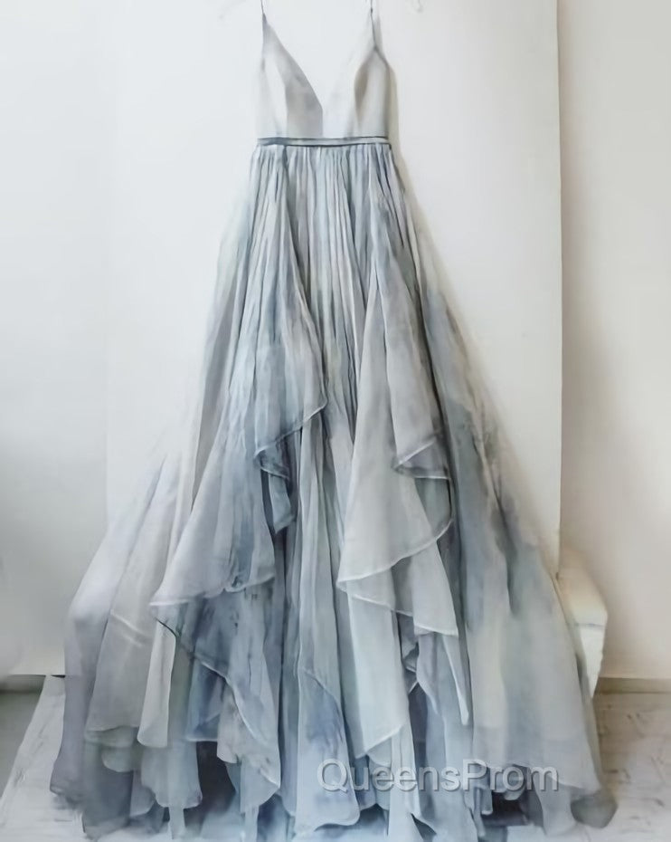 Spaghetti Straps V Neck Long Senior Women Evening Prom Dress