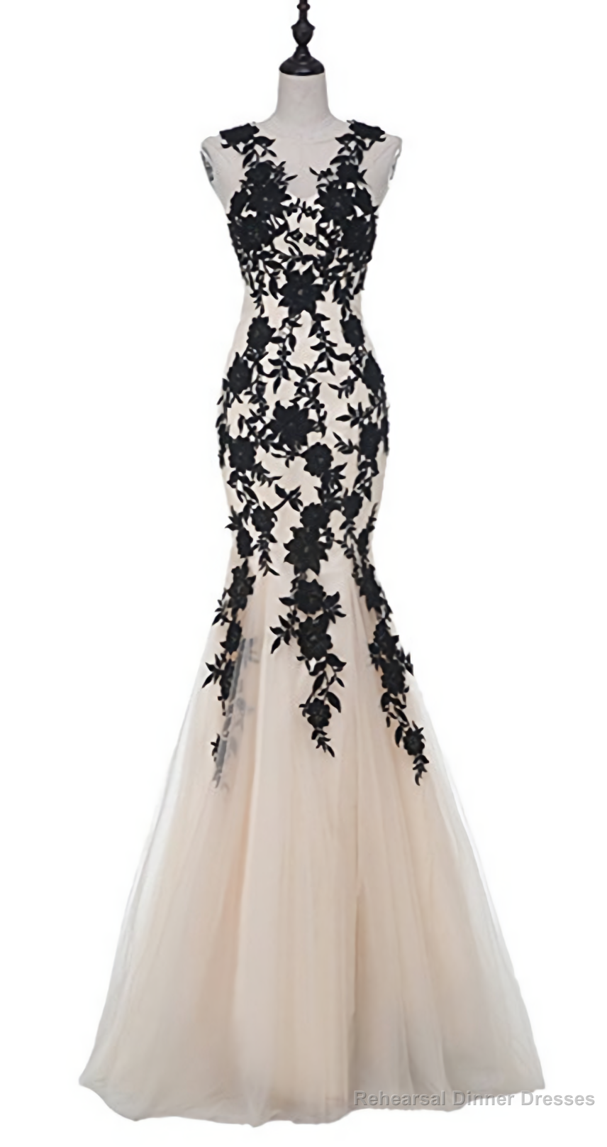 Champagne Sleeveless Mermaid Appliques Evening Dressses Main image