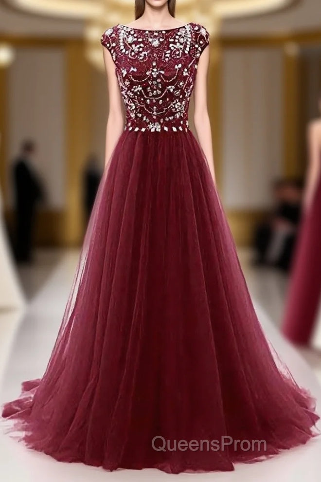 Burgundy Wine Red Beading Long Sexy Evening Prom Dress Main image