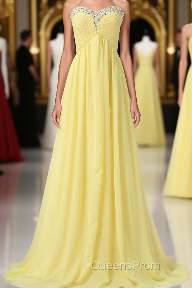 Sweetheart Long Yellow Chiffon Beaded Pregnant High Low For Teens Simple Cheap Bridesmaid Dress Main image