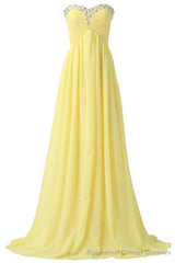 Sweetheart Long Yellow Chiffon Beaded Pregnant High Low For Teens Simple Bridesmaid Dresses