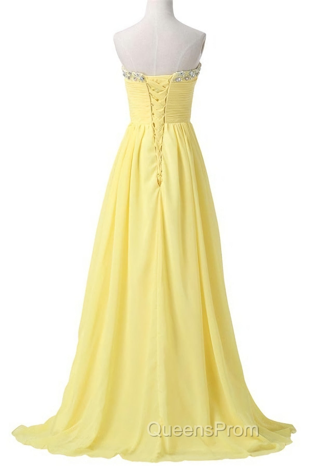 Sweetheart Long Yellow Chiffon Beaded Pregnant High Low For Teens Simple Cheap Bridesmaid Dress Secondary image